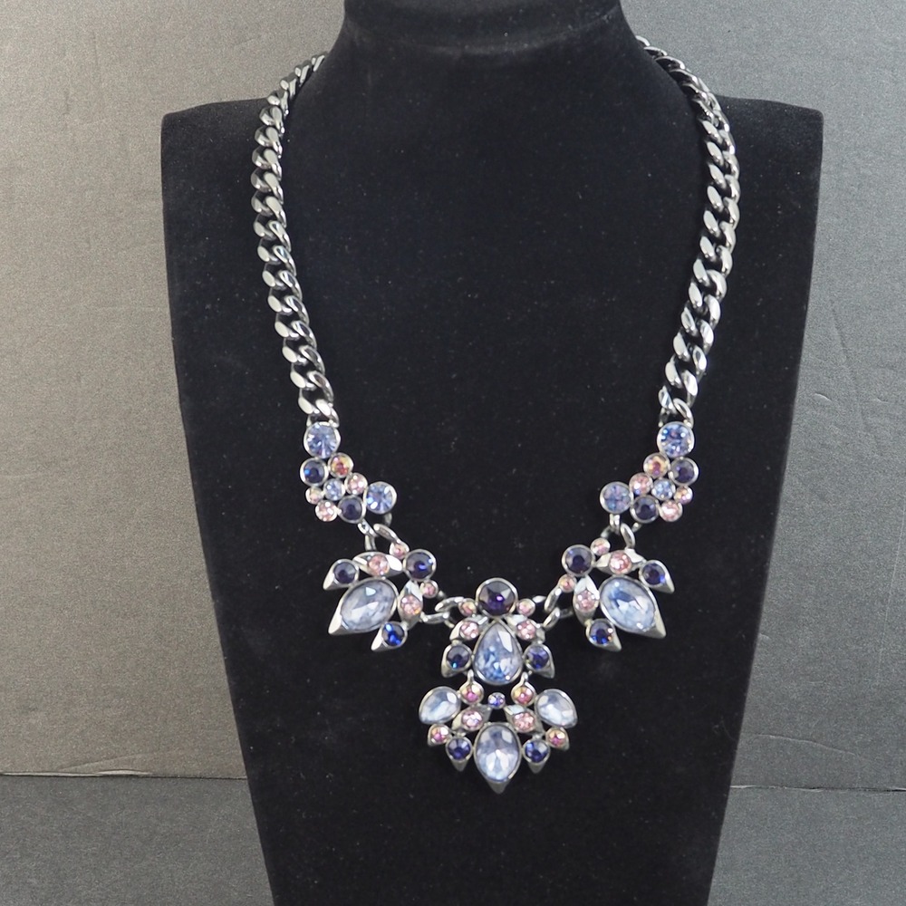 Givenchy Necklace Choker Bib Purple Pink Rhinestone Curb Chain Statement Runway
